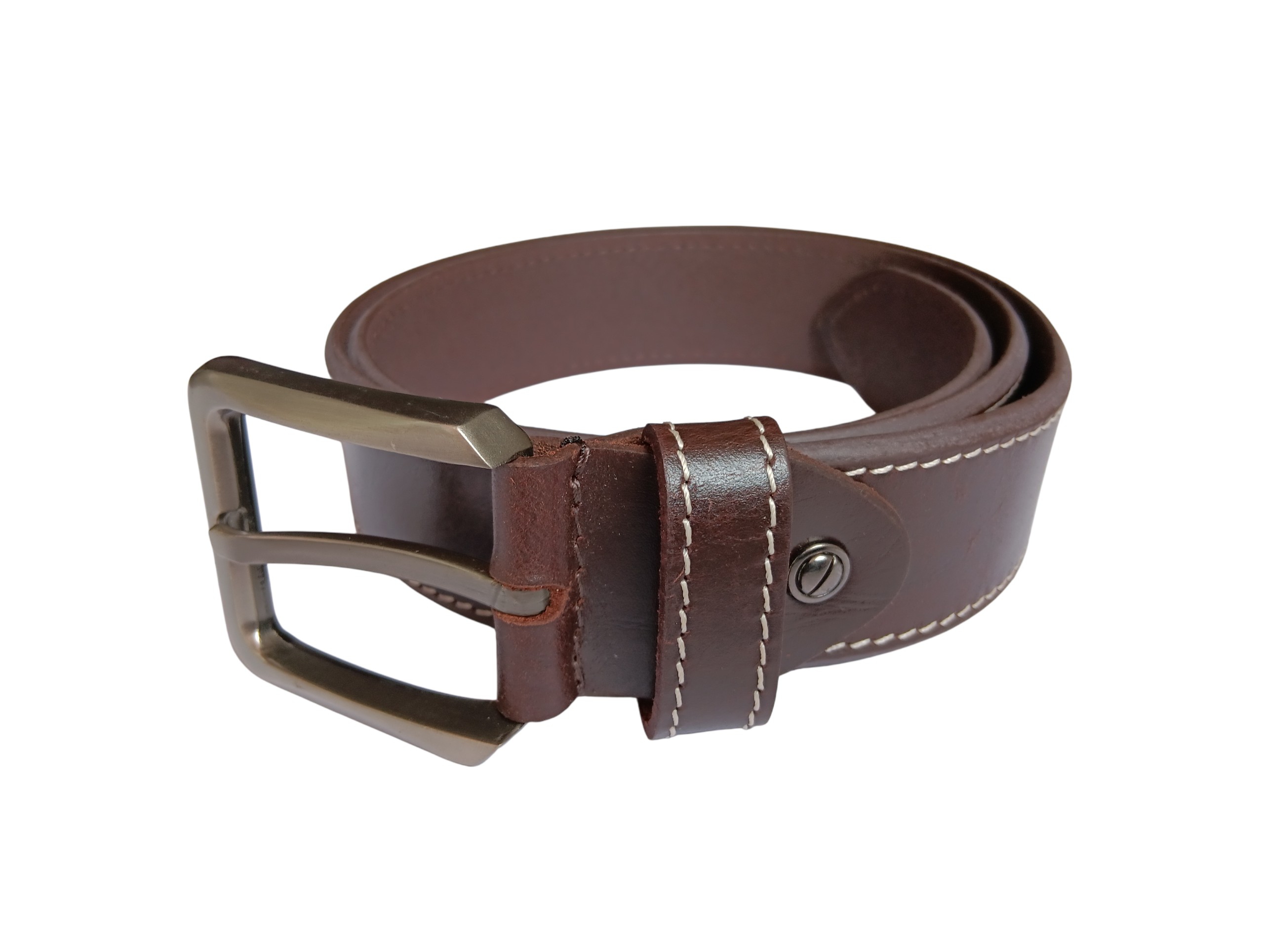 Dark Brown / Tan Leather Casual Belt - Image 3